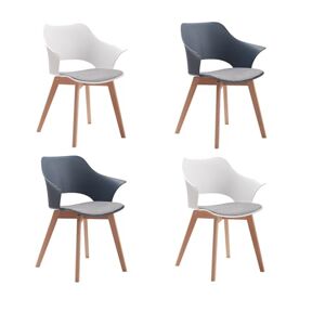 BenyLed Lot de 4 Chaises de Salle à Manger avec Revêtement en Tissu ; Chaises de Salon Chaises Longues Design Sculpté en Creux avec Accoudoir (Blanc+Bleu) - Publicité