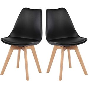 H.J WeDoo Lot de 2 chaises scandinaves, pied en bois de hêtre et assise rembourrée, style nordique noir - Publicité