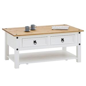 IDIMEX Table Basse Campo Table d'appoint rectangulaire en pin Massif Blanc et Brun avec 2 tiroirs, en Bois dim 100 x 45 x 60 cm - Publicité