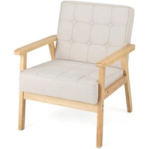 COSTWAY Fauteuil de Salon 1 Place avec Cadre en Bois d’Hévéa & Tissu Respirant, Fauteuil Scandinave Rembourré Boutonné pour Chambre, Bureau, Salle d'Étude, Charge 200 KG (Beige, 57 x 68 x 78 cm) - Publicité