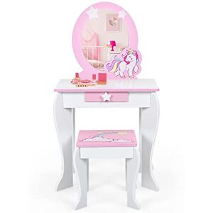 DREAMADE Coiffeuse pour Enfant 2 en 1 avec Miroir Amovible et Tabouret, Table de Maquillage Princesses pour Fille avec Tiroir et Jolis Motifs, 49 x 34 x 89 CM, Rose/Blanc (Blanc) - Publicité