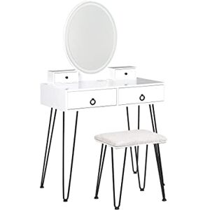 Beliani Coiffeuse Blanc et Noir en Métal MDF et Polyester avec Tabouret et Miroir Soye - Publicité