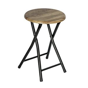 WENKO Tabouret de salle de bain Forio, petite table au design industriel ou tabouret pour plantes au caractère loft, en acier verni avec surface de siège en MDF, (L/l x h) : Ø30x46cm, noir/marron - Publicité