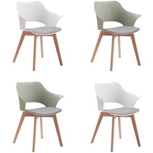 BenyLed Lot de 4 chaises de Salle à Manger avec Revêtement en Tissu ; Chaises de Salon Chaises Longues Design Sculpté en Creux avec Accoudoir (Blanc+Vert) - Publicité