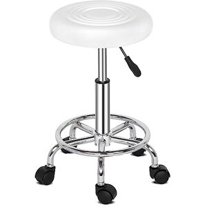 Sweiko Tabouret à roulettes Tabouret de Bureau Tabouret réglable en Hauteur Rotatif,Chaise rotative en Cuir Rond (Blanc) - Publicité