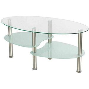 MINGYI Table Basse en Verre Trempé à 3 Niveaux 90×50×43 cm Table Salon Ovale Table Café pour Salle, Salon, Chambre (Transparent-Blanc) - Publicité