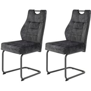 Apollo Linda Lot De 2 Chaises Luge Pour Salle À Manger, Microfibre Anthracite, Armature En Tube Rond Et Noir, Assise Confortable Avec Panier À Ressorts, Charge Max. 140 kg - Publicité