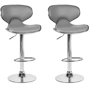 Beliani Lot de 2 Chaises Tabourets de Bar en Cuir PU Gris et Métal Brillant Pivotantes et Réglables pour Cuisine ou Salle à Manger Ultra Moderne - Publicité