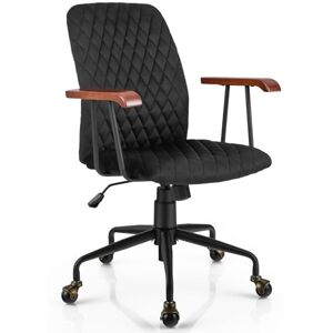 Giantex Fauteuil de Bureau Rétro en Velours Réglable en Hauteur avec Roues, Chaise de Bureau Ergonomique avec Assise Rembourrée & Accoudoirs en Bois Caoutchouc, Style Vintage, Charge 150 KG (Noir) - Publicité