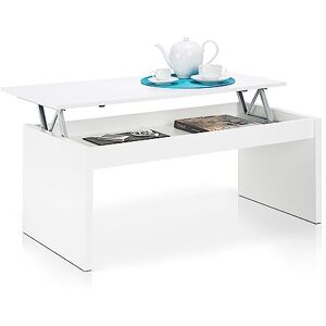 Habitdesign Table Basse relevable, modèle Zenit, Table Basse de Salle à Manger-Salon, Finition Blanc Brillant, Dimensions : 102 cm (L) x 43/54 cm (H) x 50 cm (P) - Publicité