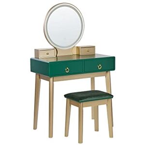 Beliani Coiffeuse avec Tabouret et Miroir en Bois et MDF Polyester Vert et Doré Fedry - Publicité