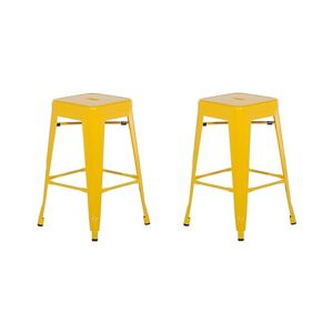 Beliani Lot 2 Chaises Tabourets de Bar Industriels en Acier Jaune 60 cm Empilables et Confortables pour Cuisine ou Salle à Manger au Design Moderne - Publicité