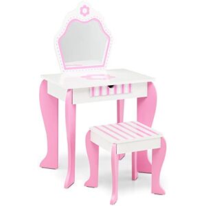 LIFEZEAL Coiffeuse Enfant avec Tabouret et Miroir pour Fille 3-7 Ans, Table de Maquillage avec Tiroir de Rangement, Charge de 30/50 kg, Rose et Blanche - Publicité