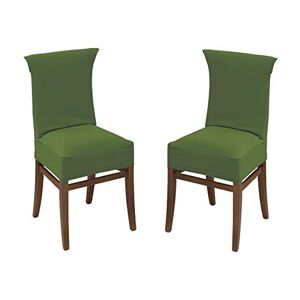 BIANCHERIAWEB Paire de housses de chaise avec dossier anti-taches couleur unie Modèle Easy Vert - Publicité