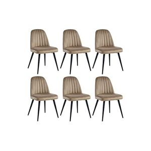 Unique Lot de 6 chaises en Velours et métal Noir Beige Eleana - Publicité
