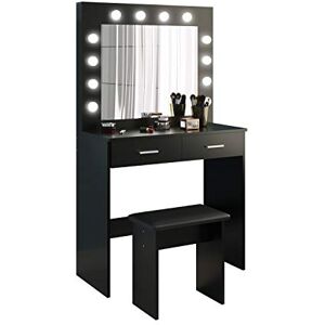 Jooli Coiffeuse avec Miroir et Tabouret LED, Hollywood Style Table de Maquillage avec 2 Grands tiroirs, 80x40x140cm, Noir - Publicité