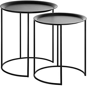 Beliani 2 x Tables Basses d'Appoint Rondes Gigognes 35 cm et 40 cm en Métal Noir de Style Contemporain et Minimaliste pour Intérieur Scandinave - Publicité