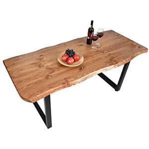 Gozos Scots Pine Table à Manger en Bois Massif, Table Fait Main de Cuisine et de Salon en Bois de Pin Massif avec U-Pieds en Métal Laqué, 40 mm d'épaisseur, 4-6 Personnes, 160 x 80 cm - Publicité