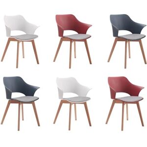 BenyLed Lot de 6 chaises de Salle à Manger avec Revêtement en Tissu ; Chaises de Salon Chaises Longues Design Sculpté en Creux avec Accoudoir (Blanc+Bleu+Rouge) - Publicité