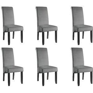 Unique Lot de 6 chaises DELINA Velours matelassé & Pieds Bois Gris Clair - Publicité