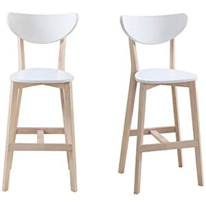 Miliboo Tabourets de Bar scandinaves Blanc et Bois H65 cm (Lot de 2) Leena - Publicité