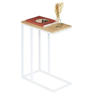 IDIMEX Bout de canapé Debora Table d'appoint Table à café Table Basse de Salon Design Retro Vintage Industriel, Plateau rectangulaire en MDF décor chêne Sonoma et Cadre en métal Blanc - Publicité