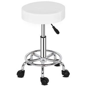 Sweiko Tabouret à roulettes Tabouret de Bureau Tabouret réglable en Hauteur Rotatif,Chaise rotative en Cuir Rond (33 x 33 x 50-64.5) cm,White - Publicité