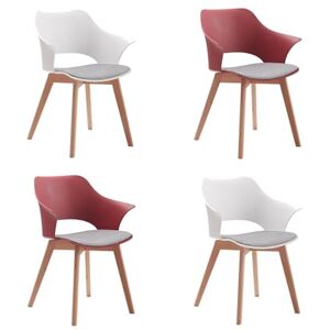 BenyLed Lot de 4 Chaises de Salle à Manger avec Revêtement en Tissu ; Chaises de Salon Chaises Longues Design Sculpté en Creux avec Accoudoir (Blanc+Rouge) - Publicité