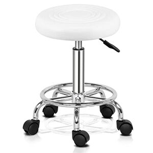 Bonnlo Tabouret de Bureau Tabouret à roulettes Rotation à 360° et Hauteur Réglable 47,5-61 cm pour Salon de Manucure, Salon de Beauté, Spas et Bureax, Blanc - Publicité