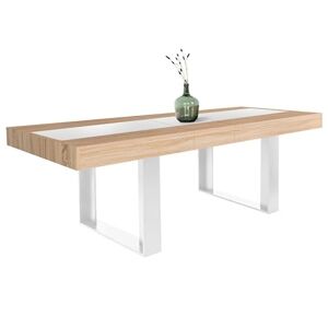 IDMarket Table à Manger Extensible Rectangle Phoenix 6-10 Personnes Bois et Blanc Bande Centrale Blanche 160-200 cm - Publicité