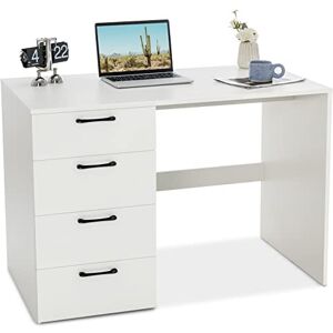 COSTWAY Bureau d'Ordinateur avec 4 Tiroirs, Bureau Informatique Finition Mélaminé Laqué UV pour Chambre Maison Salon, Blanc, 110x60x76cm - Publicité