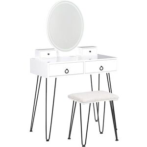 Beliani Coiffeuse Blanc et Noir en Métal MDF et Polyester avec Tabouret et Miroir Soye - Publicité