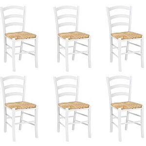 Unique Lot de 6 chaises Paysanne Hêtre Massif teinté Blanc, Paille de Riz - Publicité