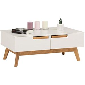 IDIMEX Table Basse Tibor Style scandinave Design Vintage Nordique Table de Salon rectangulaire avec 2 tiroirs et 2 niches, en pin Massif lasuré Blanc, dim (LX H x P) : 90 x 36 x 60 cm - Publicité