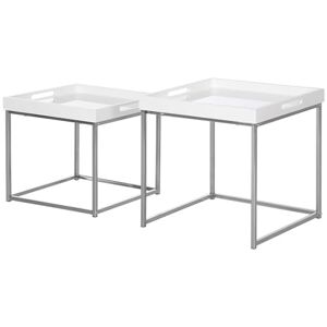 HOMCOM Lot de 2 Tables Basses gigognes Table d'appoint Moderne de Salon Plateau en Bois Blanc laqué et Cadre en Acier - Publicité
