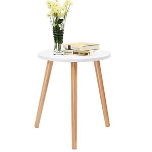 COSTWAY Table Basse Ronde Style Scandinave Moderne Dim. Ø40 x 48H Table d'Appoint pour Salon, Chambre et Balcon en MDF et Bois de pin Blanc - Publicité