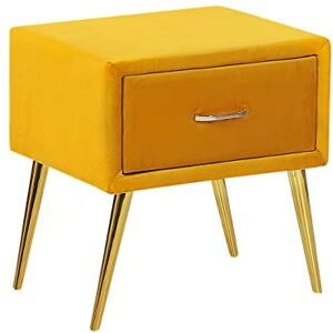 Beliani Table de Chevet Tapissé en Velours Jaune avec Tiroir et Pieds Obliques en Métal Doré Idéale pour Chambre Minimaliste et Glamour - Publicité