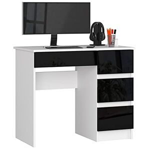 AKORD Bureau avec Rangement   Table de Bureau Tiroir   4 tiroirs Bureaux   Haute qualité   Bureau Adolescent Garcon   pour la Maison Petit   Meuble Ordinateur   Blanc/Brillant Noir - Publicité