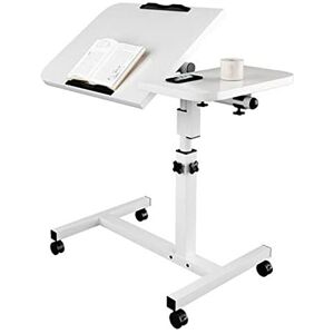 EXSELTMAN Bureau Debout Mobile,Table de Lit a Roulette, Hauteur Ajustable Laptop Support de Souris Séparé Bureau Debout Mobile 60 * 40CM, Pliable, 360° Table d'appoint avec 4 roulettes (Blanc) - Publicité