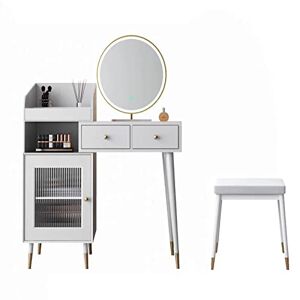 GKever Ensemble de tabourets et Petite Armoire de Rangement, Table de Maquillage rétractable, lumière, Miroir trichromatique Mobile, pour Chambre à Coucher - Publicité