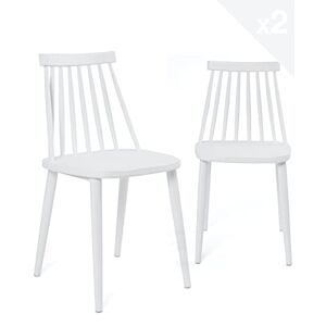KAYELLES Lot de 2 Chaise de Cuisine Plastique Style bistrot à barreaux BAO (Blanc) - Publicité