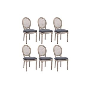 Unique Lot de 6 chaises Cannage, Velours et Bois d'hévéa Gris Antoinette - Publicité