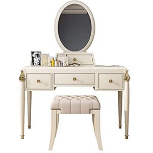 CPARTS Ensemble Coiffeuse de Maquillage et Tabouret rembourré, Coiffeuse multifonctionnelle Moderne avec tiroirs de Rangement, Bureau de Chambre à Coucher avec Miroir - Publicité