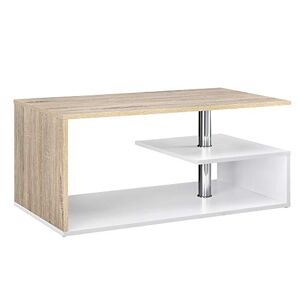 [en.casa] Table Basse Table de Salon avec Étagère Rangement en MDF 90 x 50 x 41 cm Blanc et Chêne - Publicité
