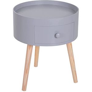 HOMCOM Table Basse Table de Chevet Table de Nuit Ronde Design scandinave Table d'appoint Bout de canapé avec tiroir Pieds effilés inclinés Bois Massif chêne Clair Gris - Publicité