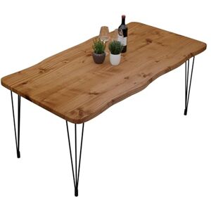 Gozos Scots Pine Table à Manger en Bois Massif, Table Fait Main de Cuisine et de Salon en Bois Massif Brut d'Epicéa avec Pingu Pieds en Métal Laqué, 40 mm d'épaisseur, 4-6 Personnes, 140 x 80 cm - Publicité