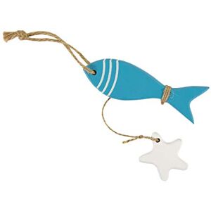 Unique ® Poisson en bois avec étoile de mer comme accessoire de décoration maritime Décoration de table d'été plage Bleu blanc Couleur au choix (bleu clair) - Publicité