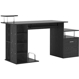 HOMCOM Bureau pour Ordinateur Table de Travail Bureau Informatique Multi-rangements 152 x 60 x 88 cm Noir - Publicité