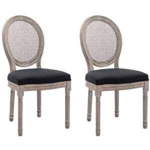 Unique Lot de 2 chaises Cannage, Tissu et Bois d'hévéa Noir Antoinette - Publicité