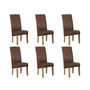 Unique Lot de 6 chaises Santos Microfibre Aspect Cuir Vieilli Pieds Bois Clair - Publicité